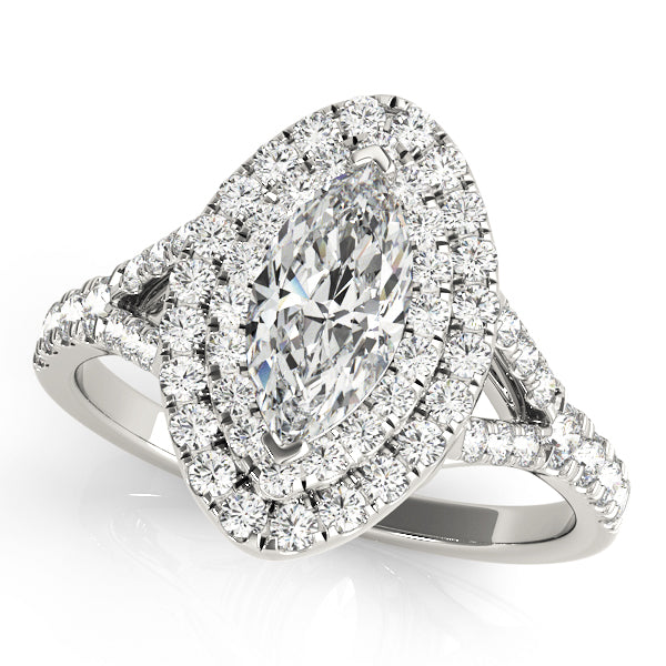 Double Halo Marquise Split Shank Engagement Ring