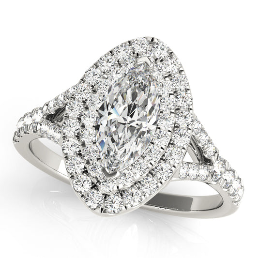 Double Halo Marquise Split Shank Engagement Ring