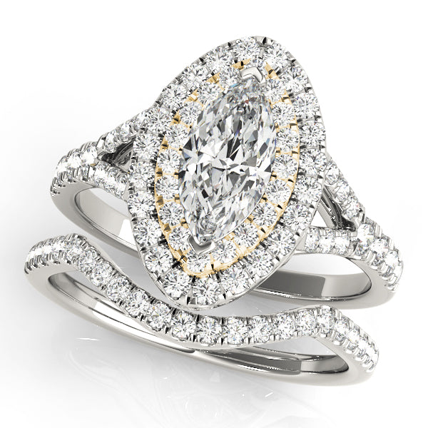 Double Halo Marquise Split Shank Engagement Ring