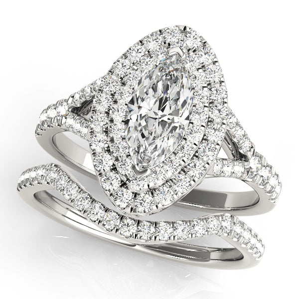 Double Halo Marquise Split Shank Engagement Ring