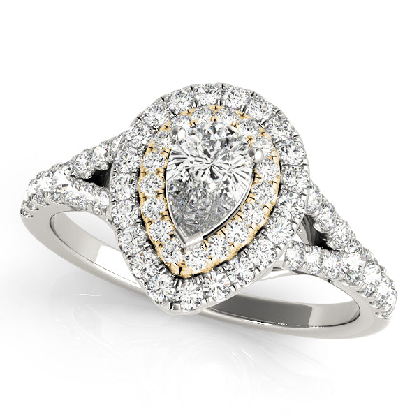Pear Double Halo Split Shank Engagement Ring