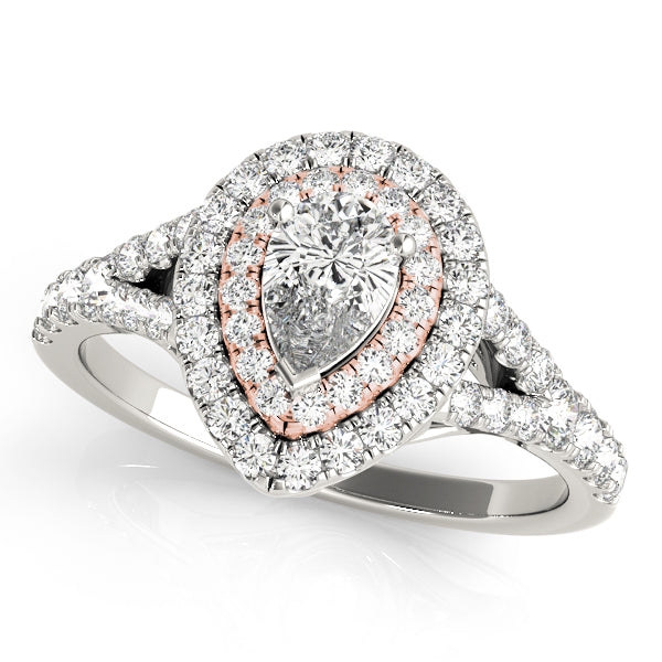 Pear Double Halo Split Shank Engagement Ring