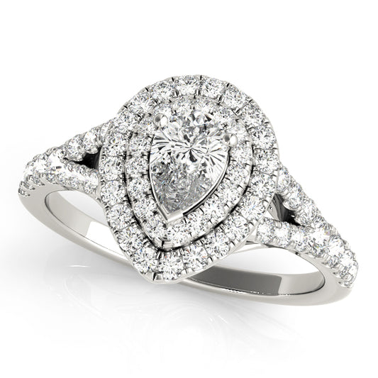 Pear Double Halo Split Shank Engagement Ring