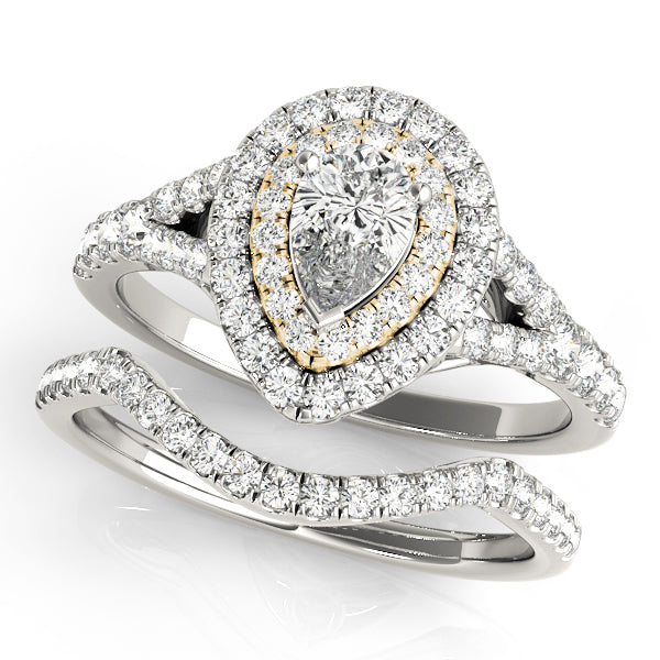 Pear Double Halo Split Shank Engagement Ring