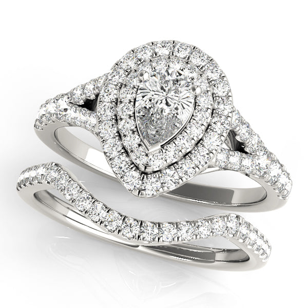 Pear Double Halo Split Shank Engagement Ring