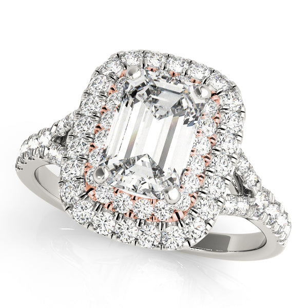 Double Halo Emerald Cut Engagement Ring