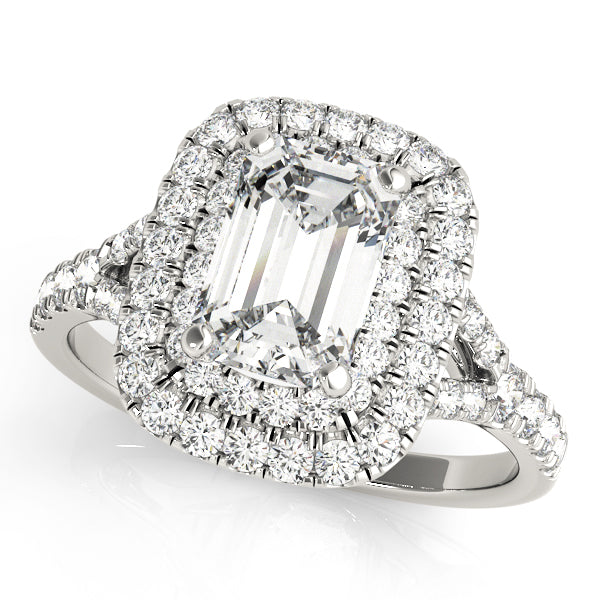 Double Halo Emerald Cut Engagement Ring