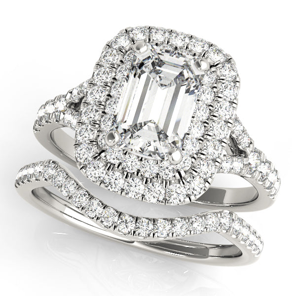 Double Halo Emerald Cut Engagement Ring