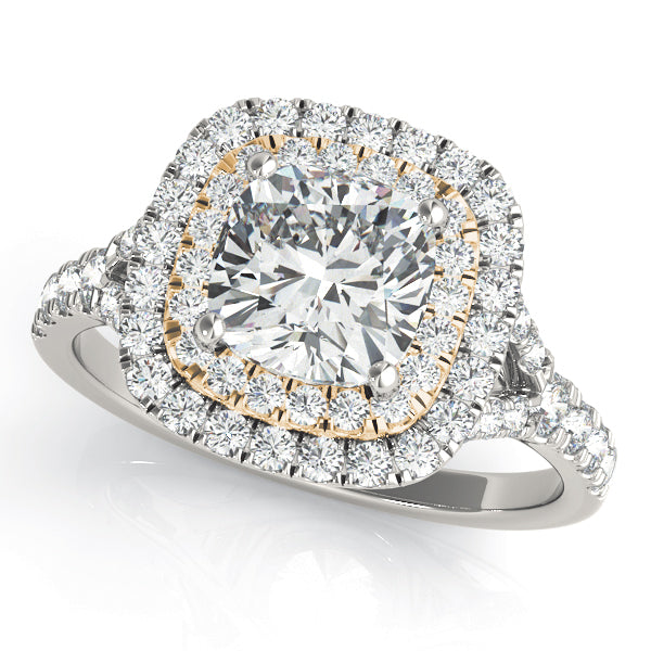 Cushion Cut Split Shank Double Halo Engagement Ring