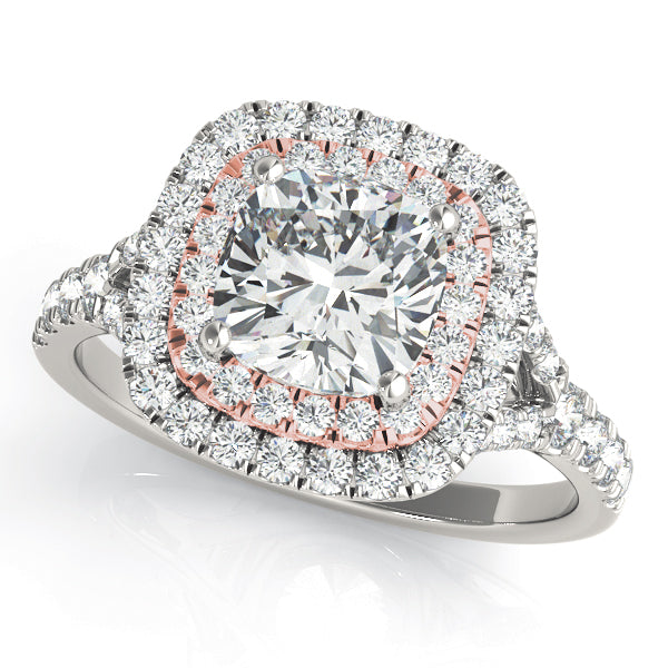 Cushion Cut Split Shank Double Halo Engagement Ring