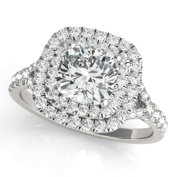 Cushion Cut Split Shank Double Halo Engagement Ring