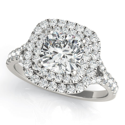 Cushion Cut Split Shank Double Halo Engagement Ring