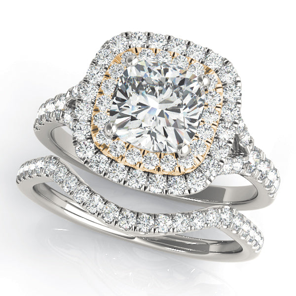 Cushion Cut Split Shank Double Halo Engagement Ring