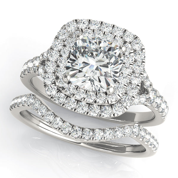 Cushion Cut Split Shank Double Halo Engagement Ring