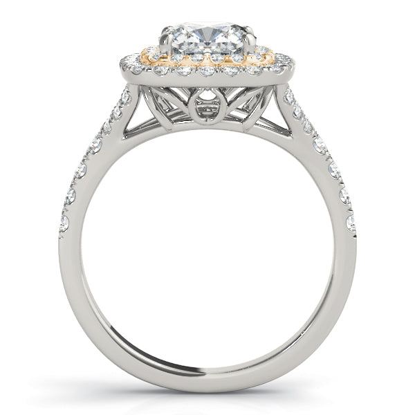 Cushion Cut Split Shank Double Halo Engagement Ring
