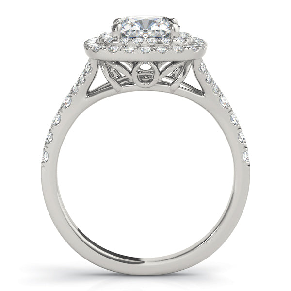 Cushion Cut Split Shank Double Halo Engagement Ring
