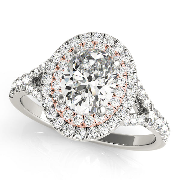 Oval Double Halo Split Shank Engagement Ring