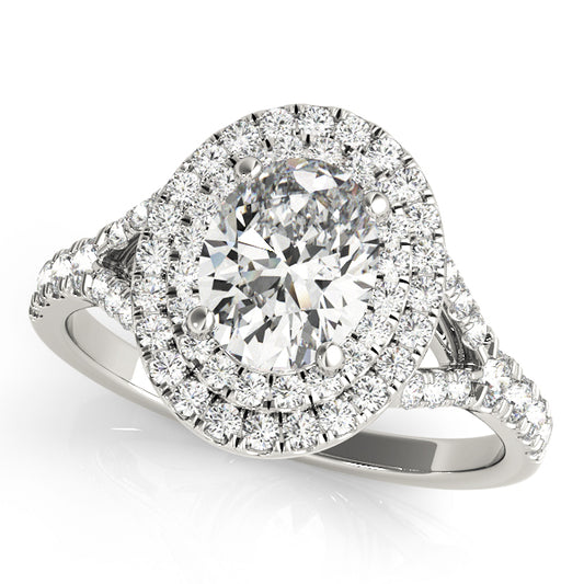 Oval Double Halo Split Shank Engagement Ring