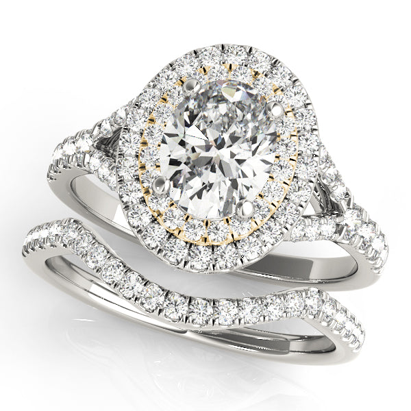 Oval Double Halo Split Shank Engagement Ring