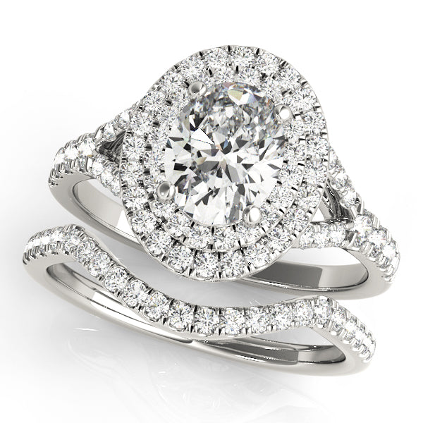 Oval Double Halo Split Shank Engagement Ring