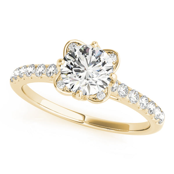Vintage Floral Shape U-Prong Halo Engagement Ring