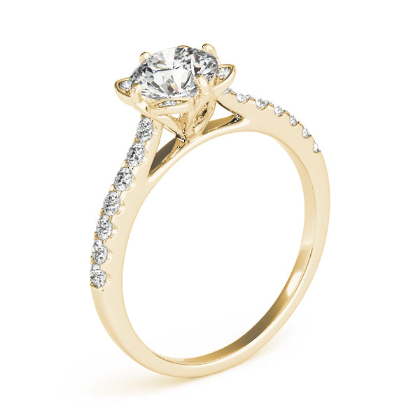 Vintage Floral Shape U-Prong Halo Engagement Ring