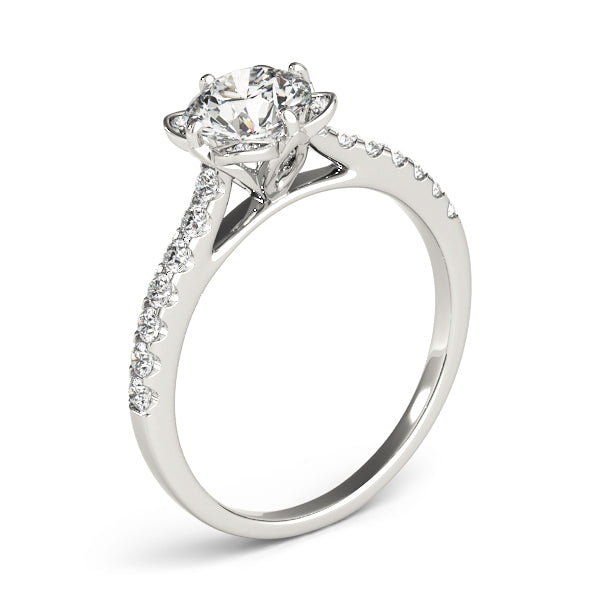 Vintage Floral Shape U-Prong Halo Engagement Ring