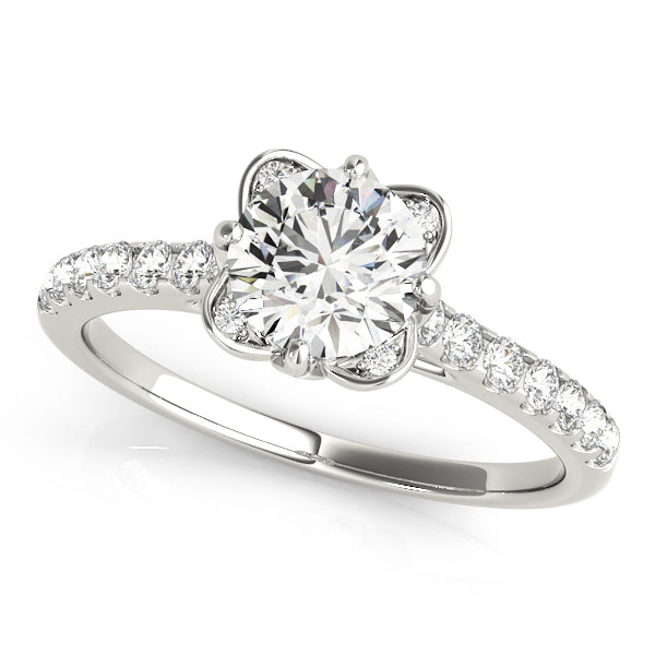 Vintage Floral Shape U-Prong Halo Engagement Ring