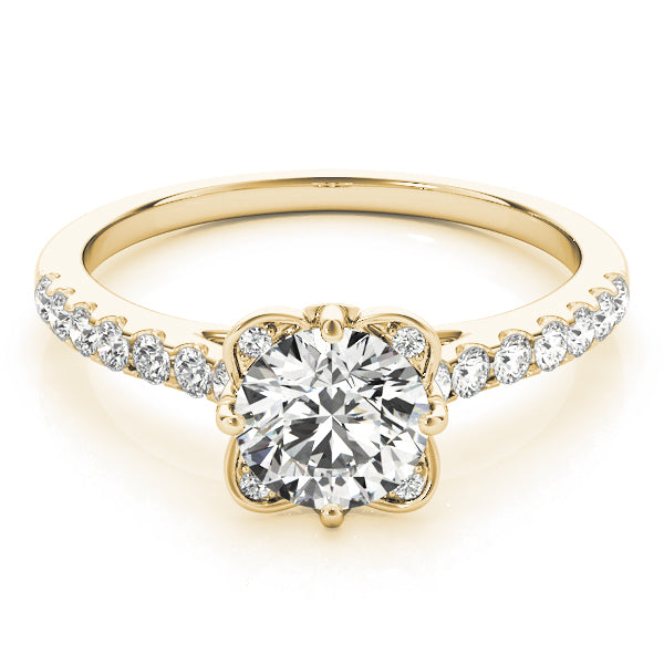 Vintage Floral Shape U-Prong Halo Engagement Ring