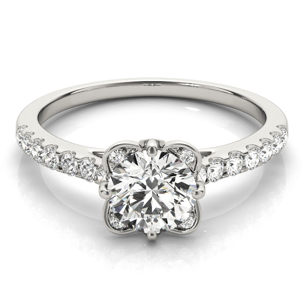 Vintage Floral Shape U-Prong Halo Engagement Ring