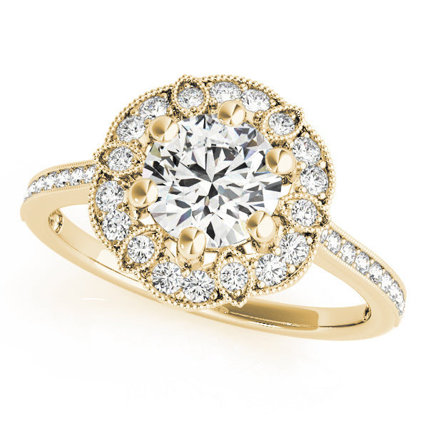 Single Row Halo Floral Milgrain Engagement Rings
