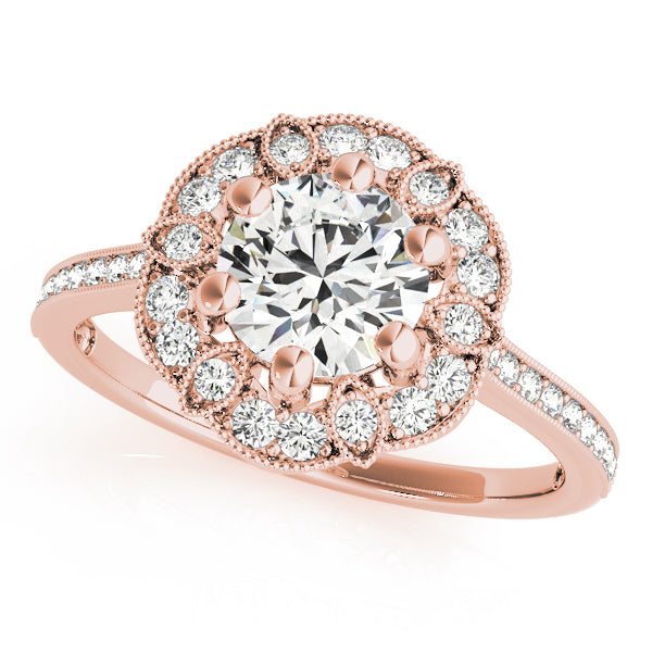 Single Row Halo Floral Milgrain Engagement Rings