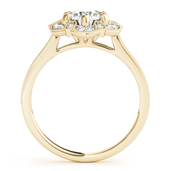 Single Row Halo Floral Milgrain Engagement Rings