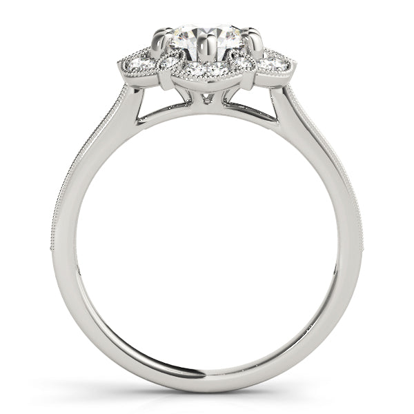 Single Row Halo Floral Milgrain Engagement Rings