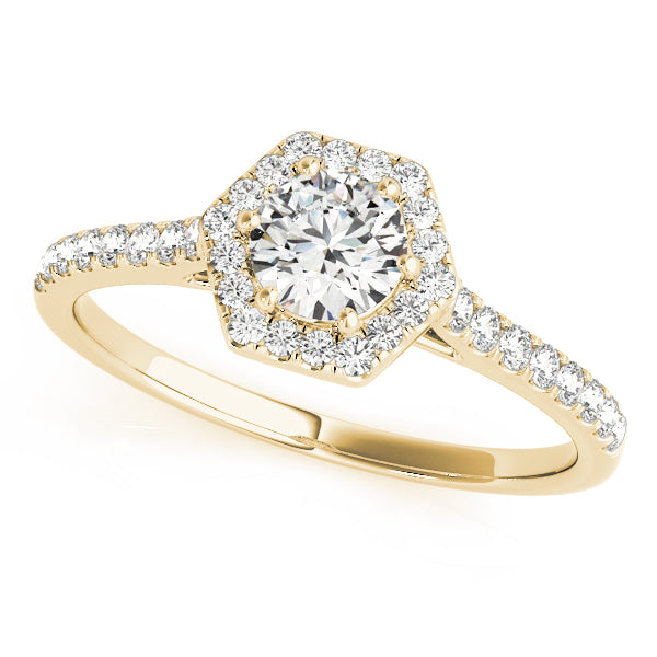 Single Row Cathedral Halo Engagement Ring