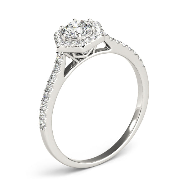 Single Row Cathedral Halo Engagement Ring