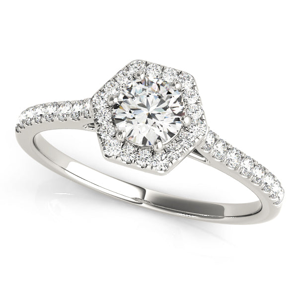 Single Row Cathedral Halo Engagement Ring