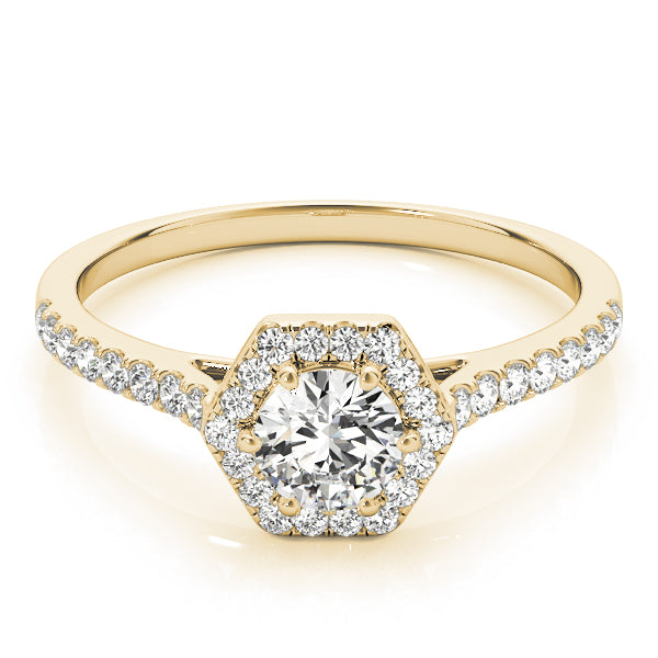 Single Row Cathedral Halo Engagement Ring