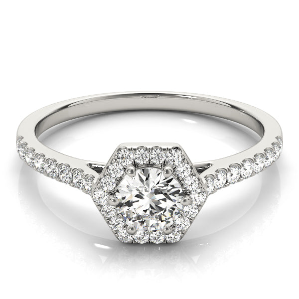 Single Row Cathedral Halo Engagement Ring