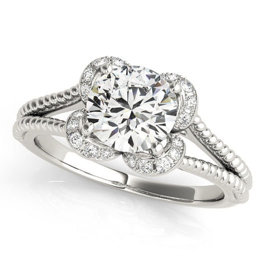 Round Halo Split Shank Engagement Ring