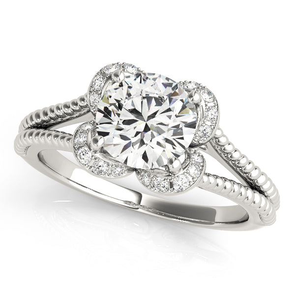 Round Halo Split Shank Engagement Ring