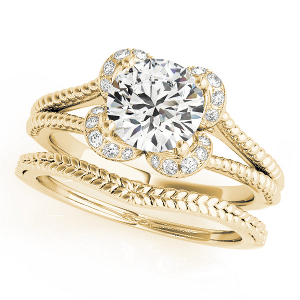 Round Halo Split Shank Engagement Ring