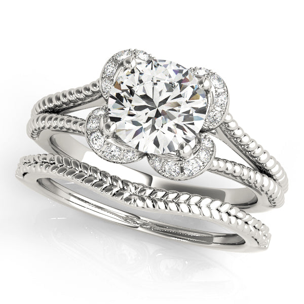 Round Halo Split Shank Engagement Ring
