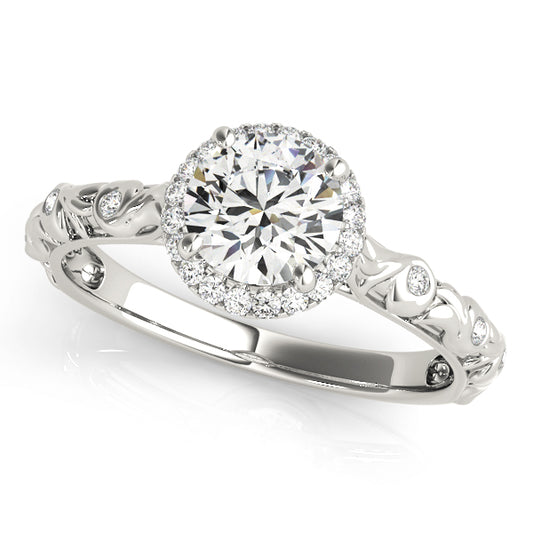 Nature Inspired Filigree Bezel Set Halo Engagement Rings