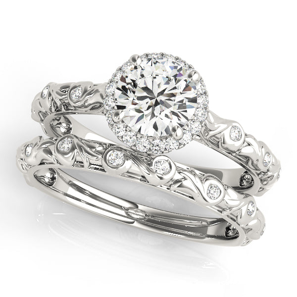Nature Inspired Filigree Bezel Set Halo Engagement Rings