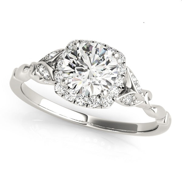 Floral Shape Round Halo Engagement Ring