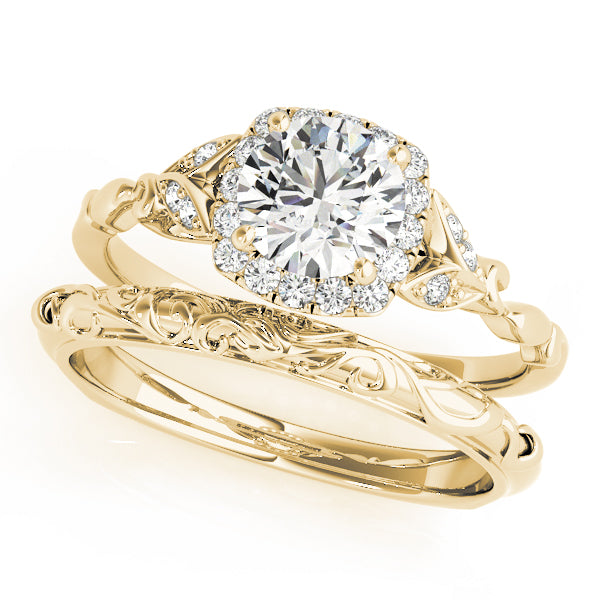 Floral Shape Round Halo Engagement Ring