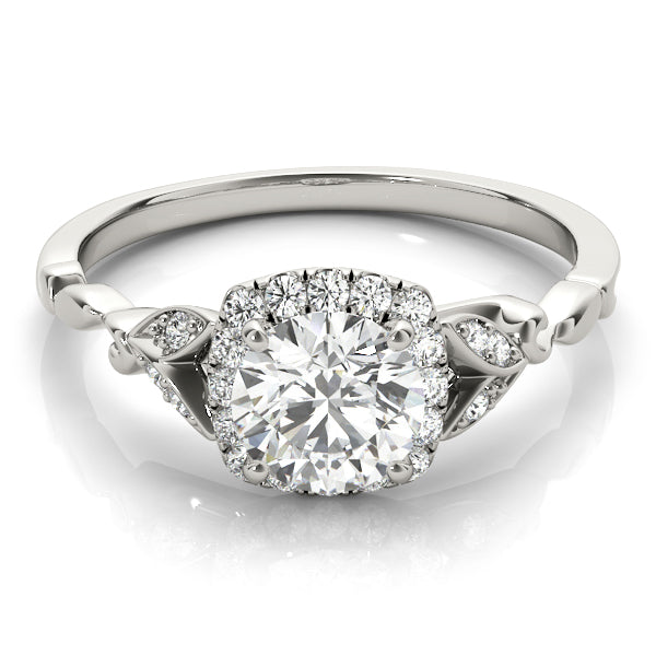 Floral Shape Round Halo Engagement Ring