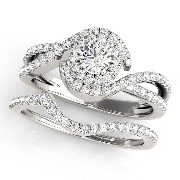Bypass Twisted Shank Halo Engagement Ring