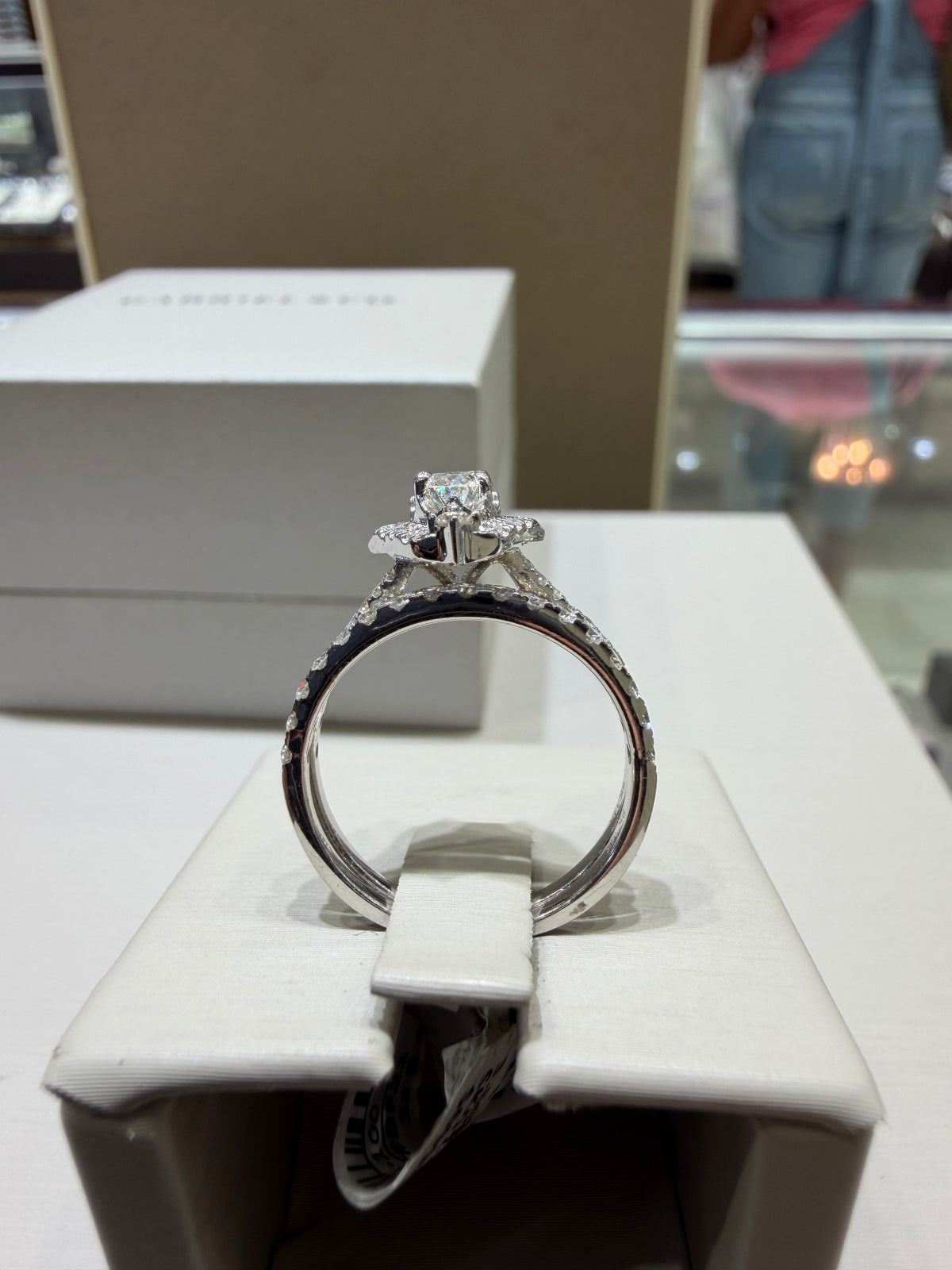 14K White Gold Oval Diamond Bypass Halo Wedding Set